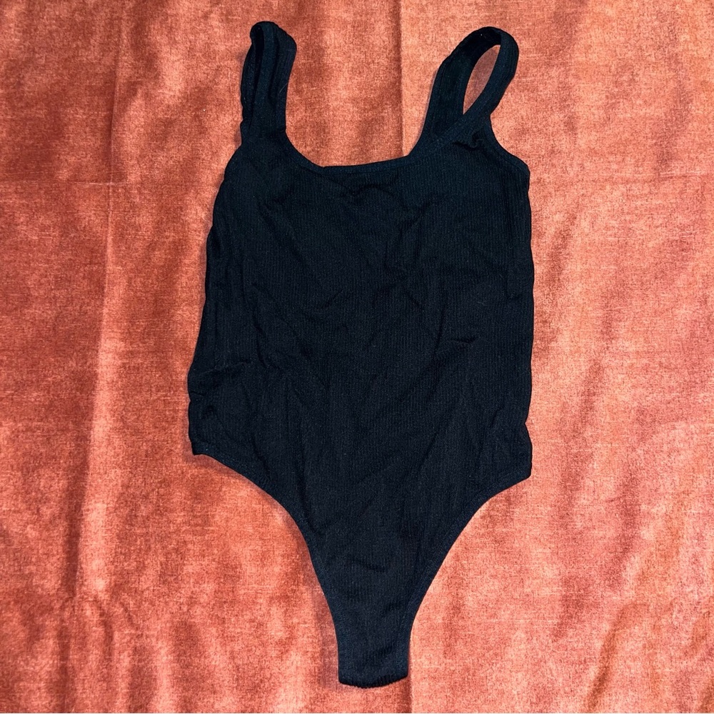 Black Ribbed Thong Bodysuit